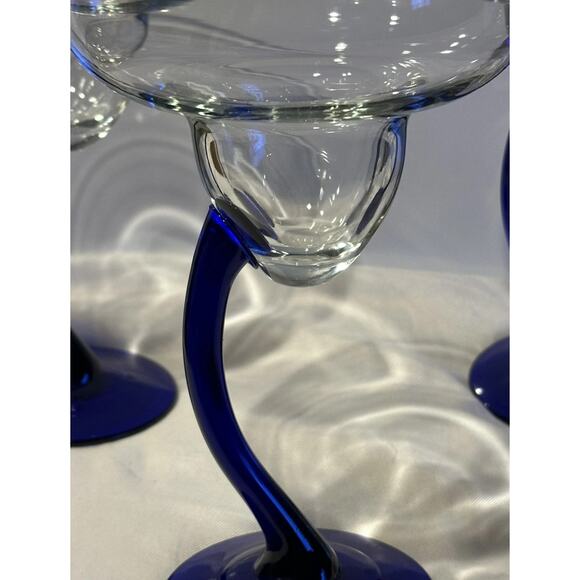 Libbey Bravura Margarita Glasses Set Cobalt Blue Curved Stemware Bar Drink - Picture 2 of 9